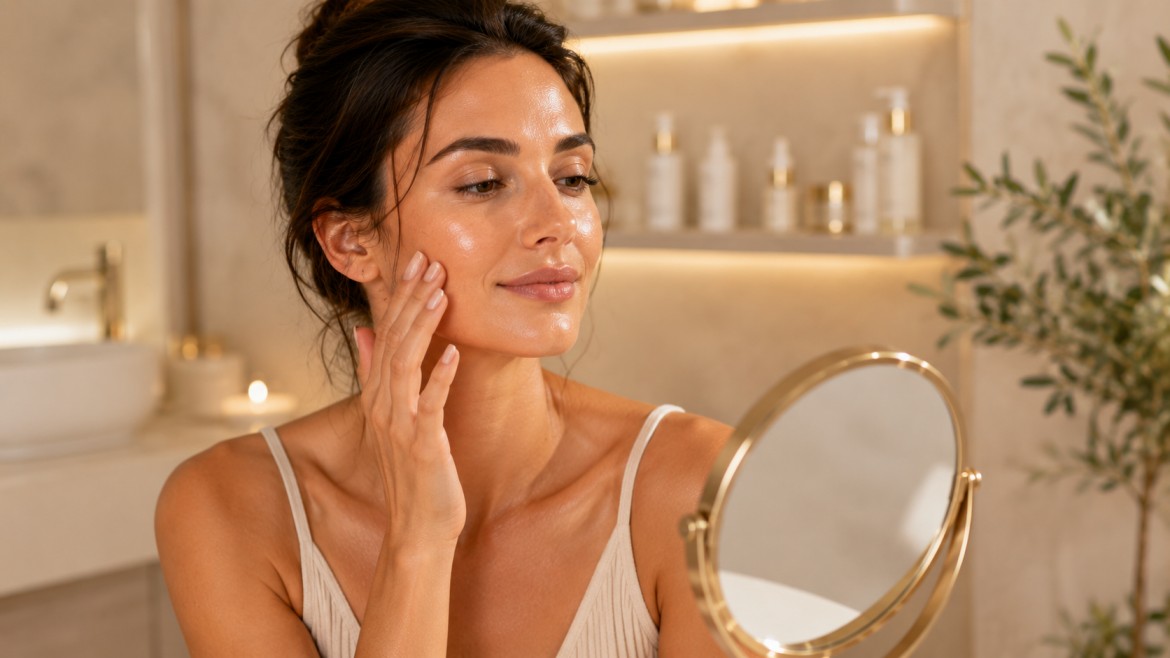 Woman with glowing summer skin after a professional facial treatment in Banstead