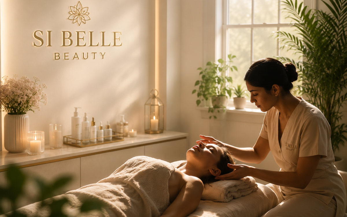 Reiki healing session at Si Belle Beauty in Banstead with a therapist providing a calming wellness treatment in a luxury spa environment.